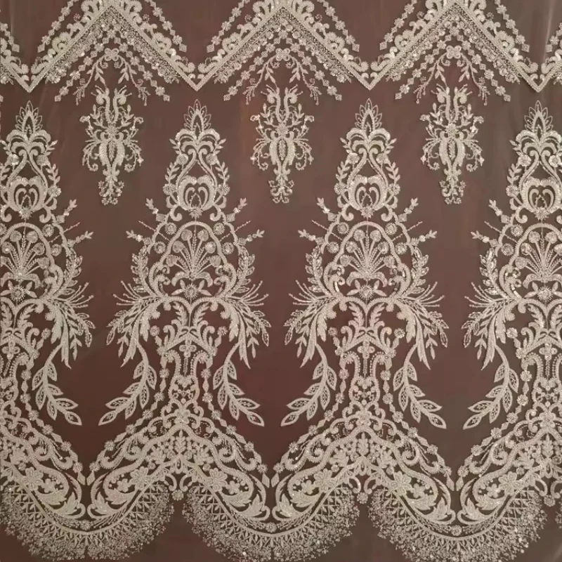 

Beaded Sequin Embroidered Lace Mesh Fabric for DIY Sewing Wedding Dress Garment Accessories Clothing Fashion Material Cloth