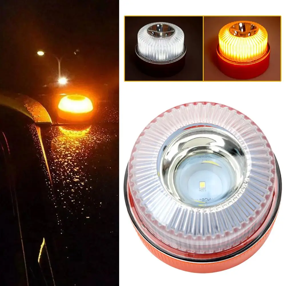 

V16 Flashing Light LED White Emergency Light Yellow Bottom Battery Light Strong Warning Car Magnetic with Traffic Flash T6C6