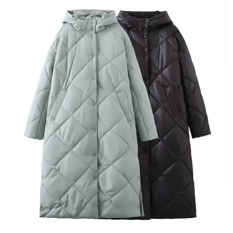 

Plain Hooded Cotton-padded Clothes Long Quilted Jacket Winter Women Warm Thick Coat Casual Long Sleeves Fashion Lady Streetwear