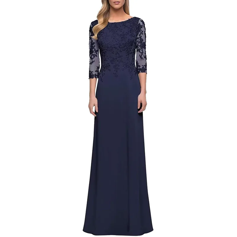 

Mother of The Bride Dresses with Sleeves Chiffon Lace Formal Evening Gowns for Women