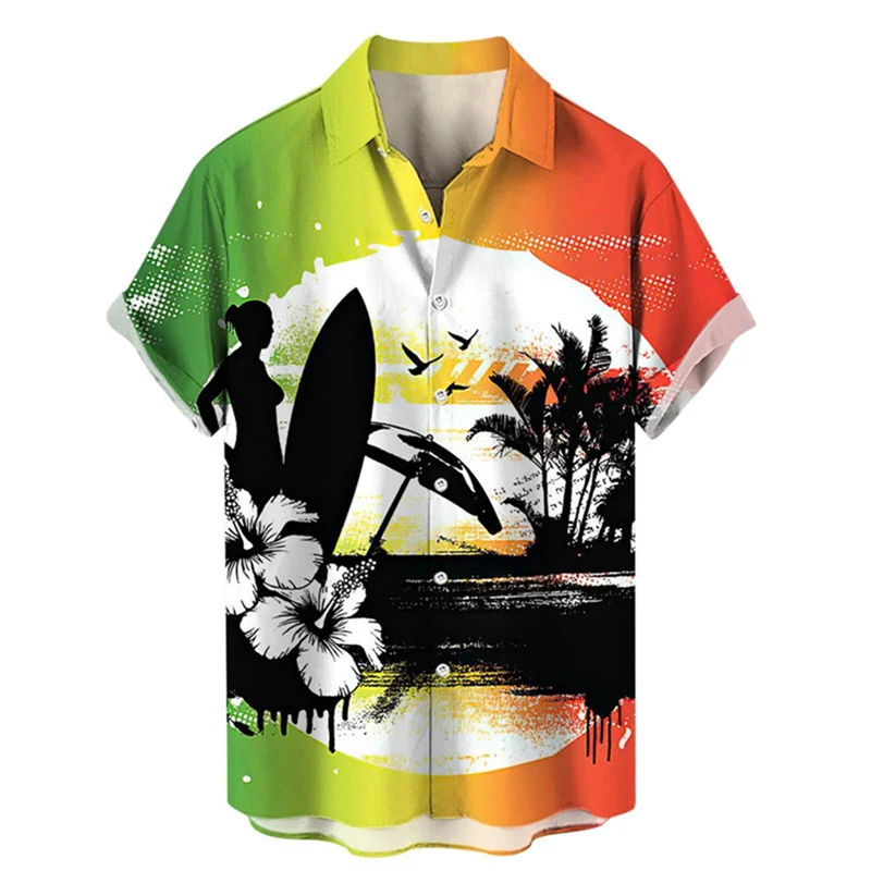 

Men's Comfortable Breathable Hawaiian Fishing Print Shirt Boys Short Sleeve Shirt Summer Loose Beach Oversized Men's Shirt