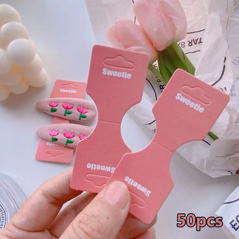 50Pcs Colorful Half Folded Card Hair Accessories Cardboard Display Card Labels Hair Rope Packaging Card Hanging Tag Label