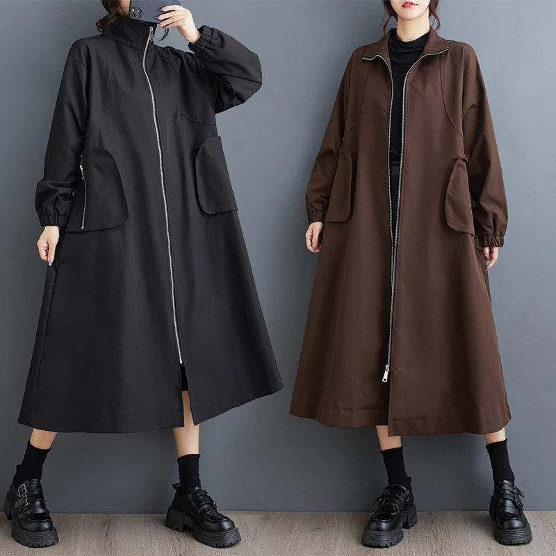 

Casual Artistic Women's Long Coat Loose Fit Korean Sle Autumn Winter Outerwear Ele Aosphere Faion Outerwear