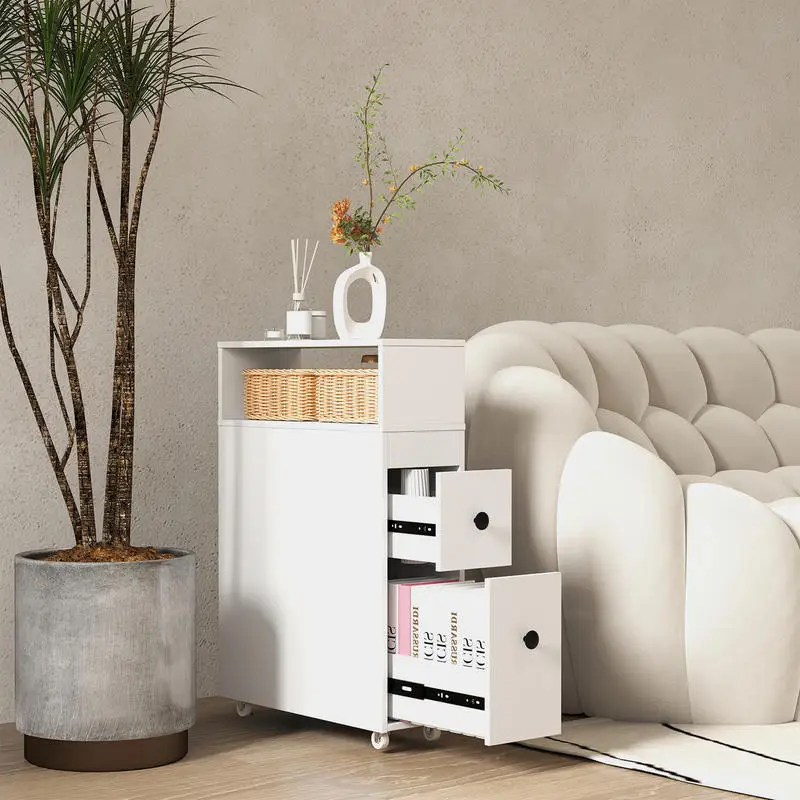 

Slim Bathroom Cabinet Wooden Toilet Organizer with Deep Slide Out Drawers