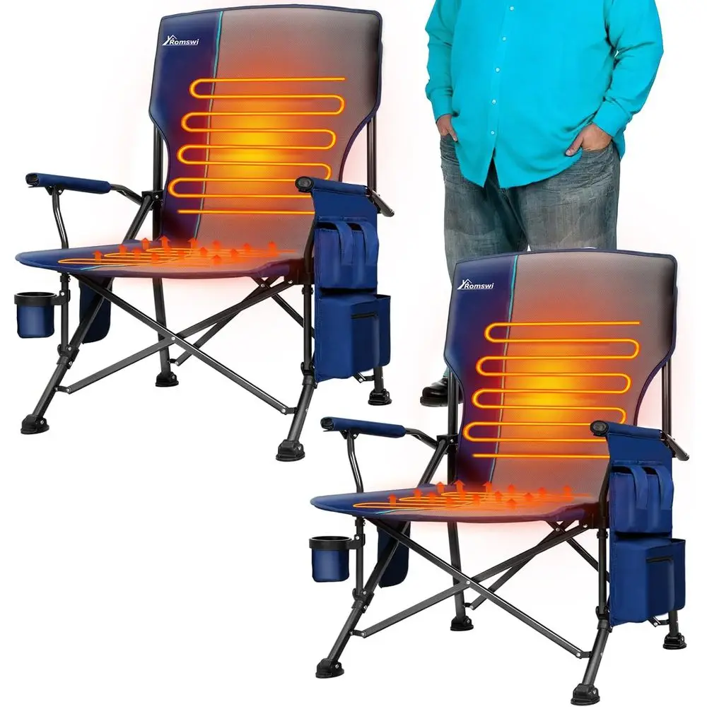 

Durable 2-Piece Oversized Camping Chairs with Side Pockets and Cup Holders, Supports Up to 500lbs