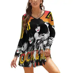 Kiss Rock Band Rock & Roll All Nite Spaceman Catman Starman Long Sleeve Sexy Dresses For Women 2022 Ladies Vintage Elegant