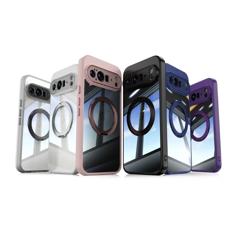 Magnetic Stand Glossy Clear Case For Google Pixel 10 Pro XL Pixel 10Pro 9A 9 Acrylic Hard PC Shockproof Protection Back Cover