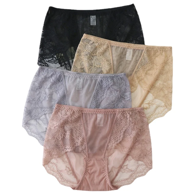

4 шт./лот, нижнее белье для женщин, сексуальные кружевные трусики из чистого хлопка, нижняя часть промежности, большой размер, бесшовное дышащее невидимое нижнее белье XXXL