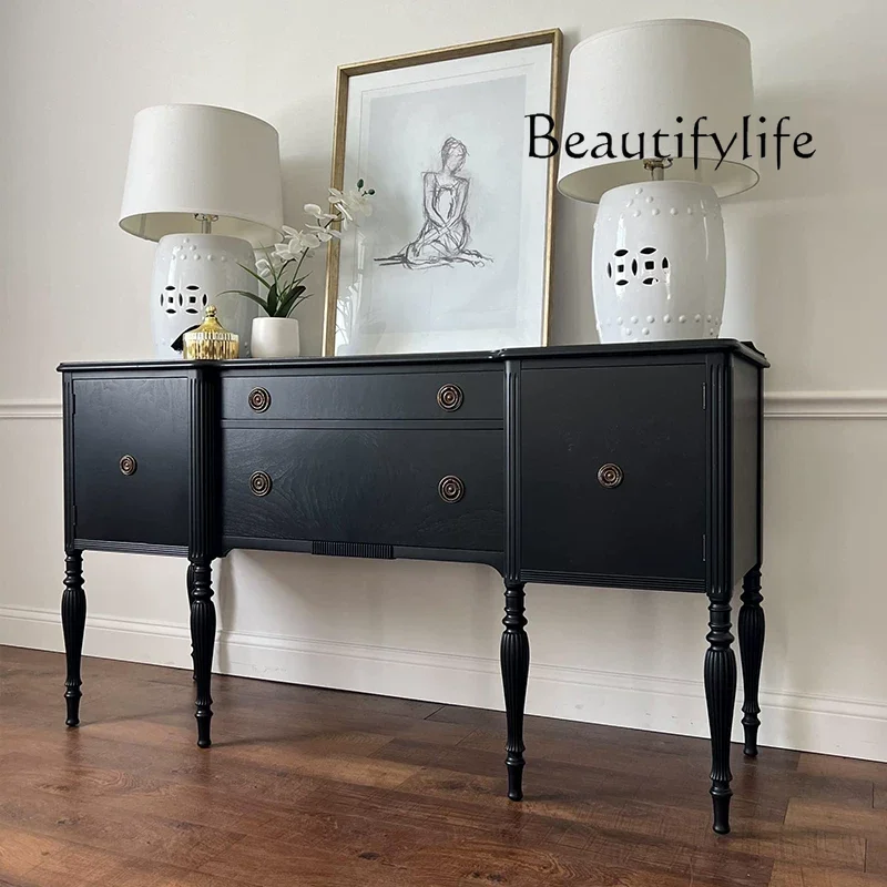 French black solid wood porch cabinet household living room corridor art decoration foyer against the wall display storage