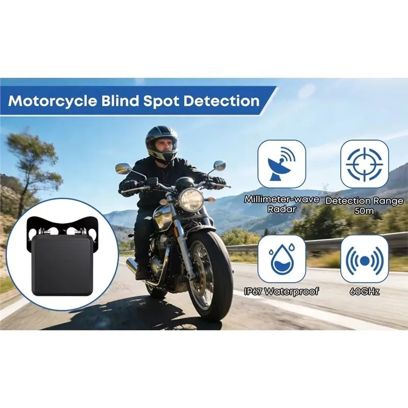 Latest-Lane Change Warning 60Ghz BSD Radar Blind Spot Detection For Motorcycle Max Detection Distance 50M Maximum Warning 30M
