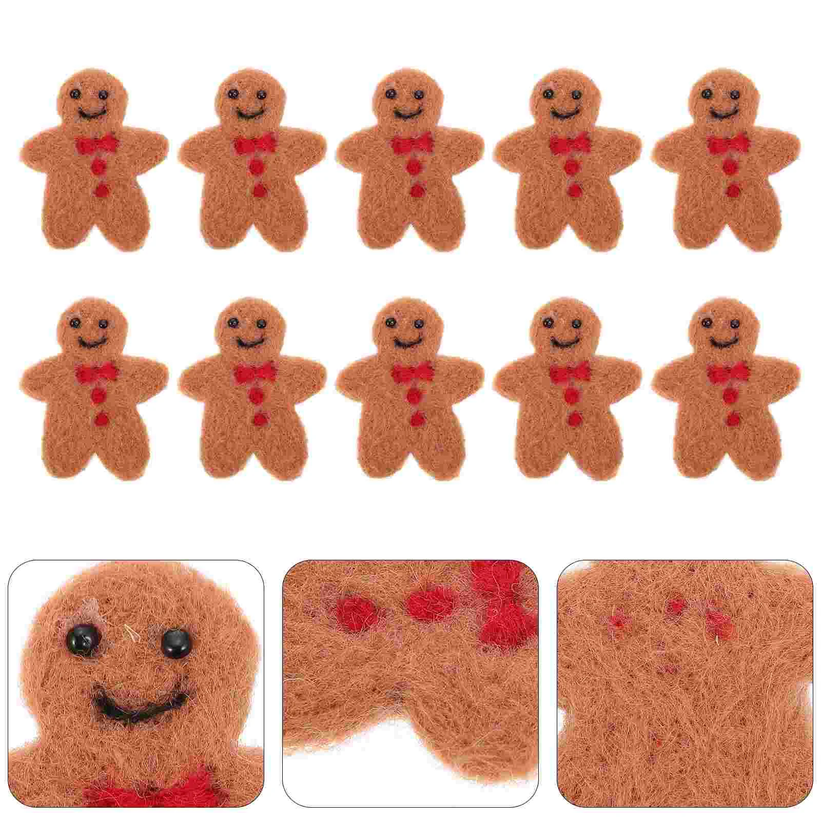 10 Pcs Gingerbread Man Pendant DIY Xmas Tree Hanging Decorations Hairpin Charms Wreath Party Wool Felt Headdress Handmade