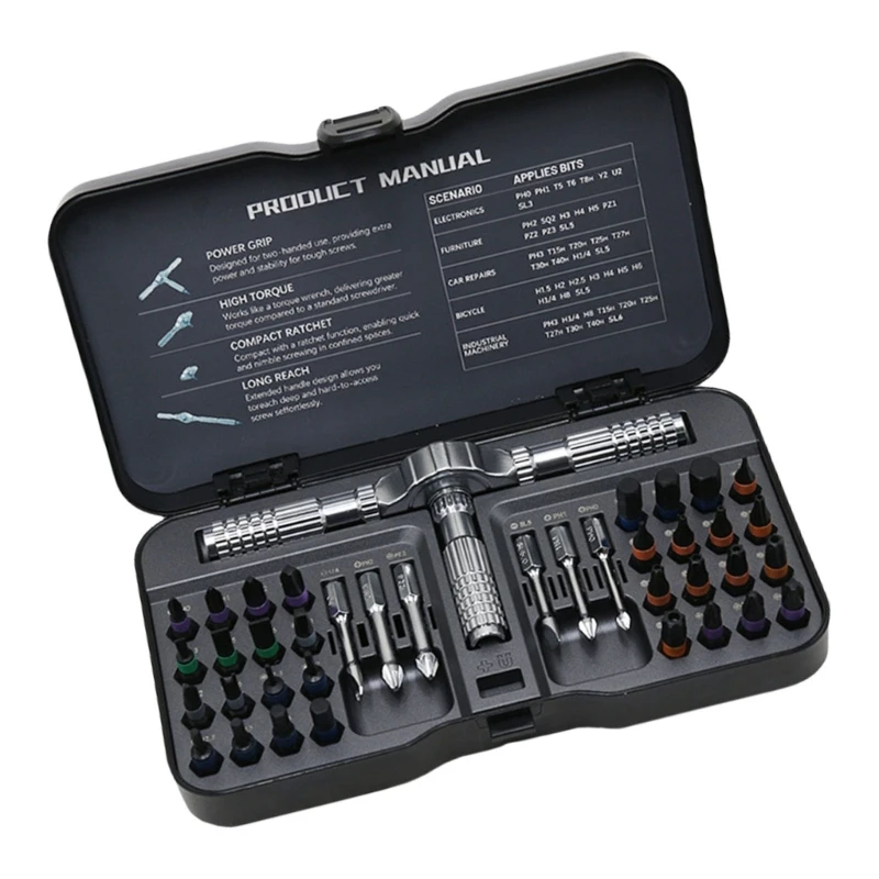 Umfassendes 40pcs Tool Ratcheting -Schraubendreher mit ergonomischem Speichergehäuse