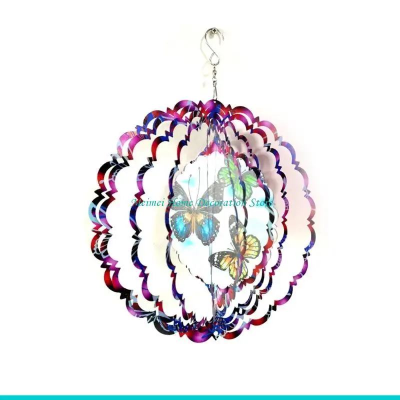 H7BF for Butterfly Wind Spinner 3D Metal Sculptures Hanging Whirligig Windmill Patio Lawn Crafts Ornaments Yard Art D