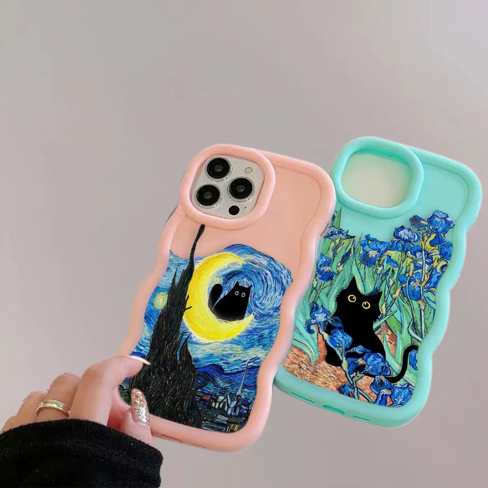 Retro Oil Painting V-Van-G-Gogh Cat Phone Case Cover For OPPO Realme 12 C12 11 C11 NFC 10 9I 7I 5S 5I 5 C3 C2 2 PRO PLUS 5G