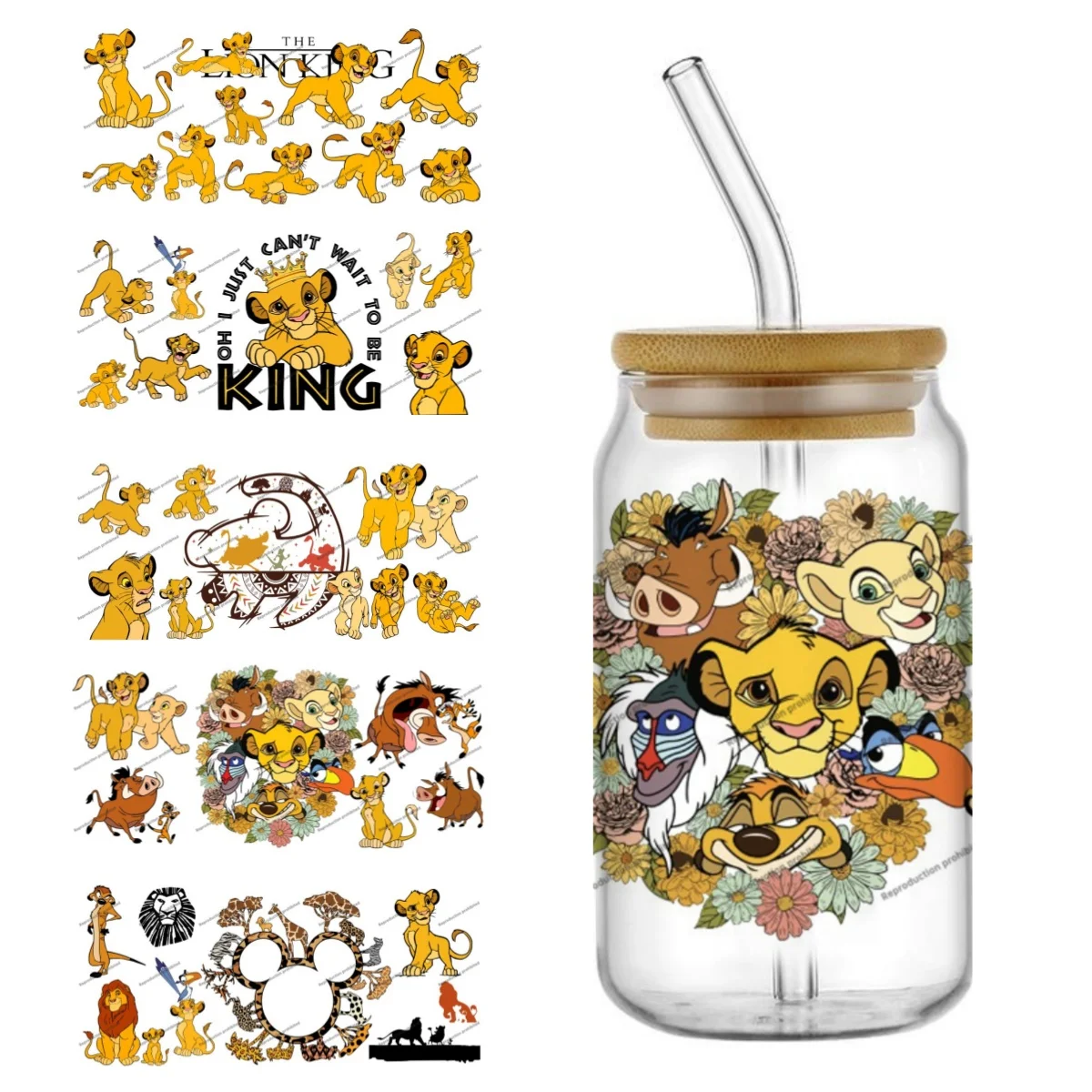 Funko Der König der Löwen Serie 16oz Libbey Glas UV DTF Wrap Glasbecher Libbey Wrap Süße Libelle Mattglas Tumbler Wrap