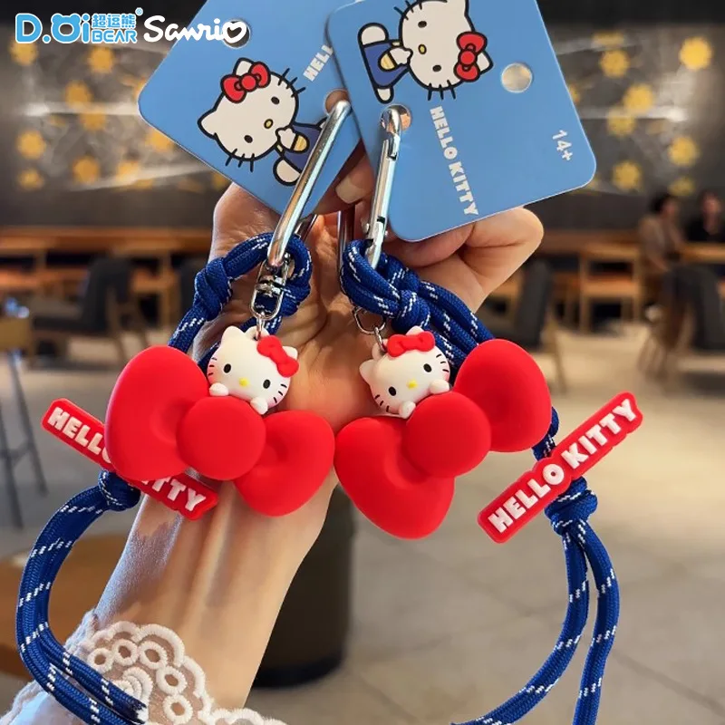 Genuine Hello Kitty Bow Knot Rope Keychain Red Charm Purple Lanyard Carabiner Bag Pendant Anime Figures Gift For Friends Family view 4