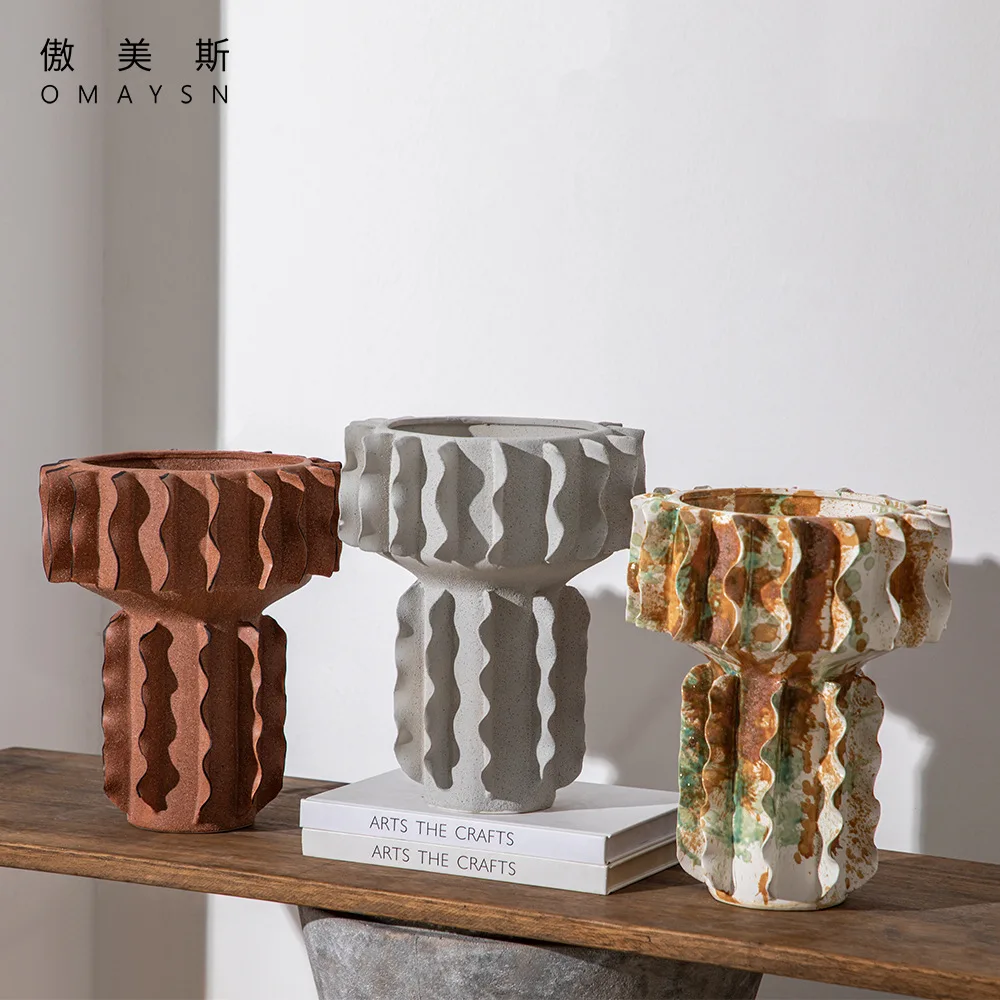 Handmade ceramic vase high sense retro living room ceramic ornament handicrafts foreign trade