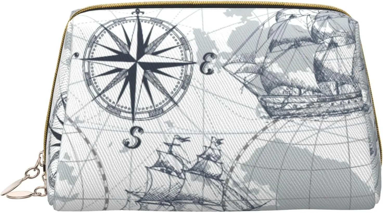 

Boat Map Print Cosmetic Bags,Leather Makeup Bag Small For Purse,Cosmetic Pouch,Toiletry Clutch For Women Travel