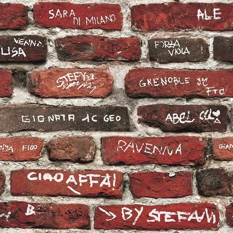 Graffiti Wallpaper Cool English Lettered Background Wall Bedroom Industrial Style Retro Nostalgic Loft Brick Pattern Brick