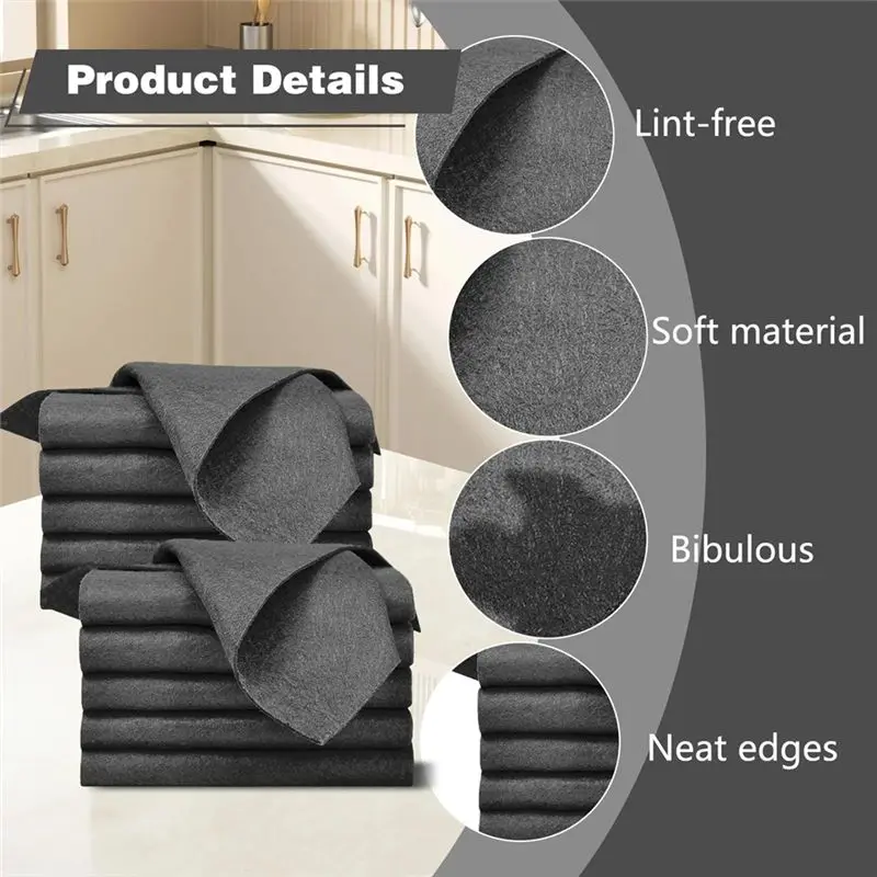 A22E-10PCS Thickened Magic Cleaning Cloths For Glass,Microfiber Cleaning Cloth, Microfiber Rag For Window, Cars 20X25cm Black