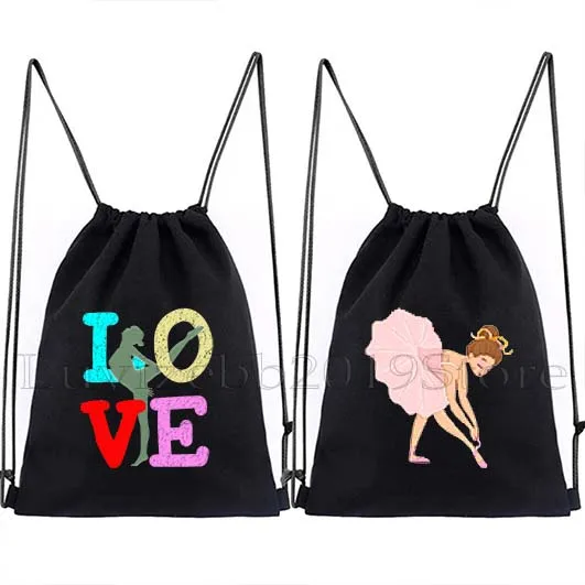 

Ballerina Girl Silhouette Hearts Love Dance Ballet Dancer Gymnastics Drawstring Bag Soccer Backpack Gym Sackpack Gift String Bag
