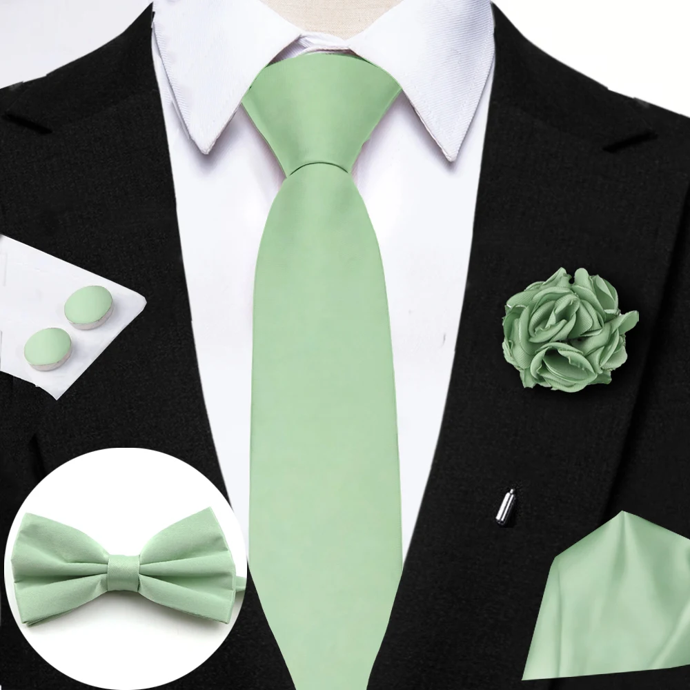 Newest Green Pink Tie Set Include Polyester Lovely Floral Brooch Bowtie Cufflink  For Groom Suit Wedding Cravat Shirt Accessory