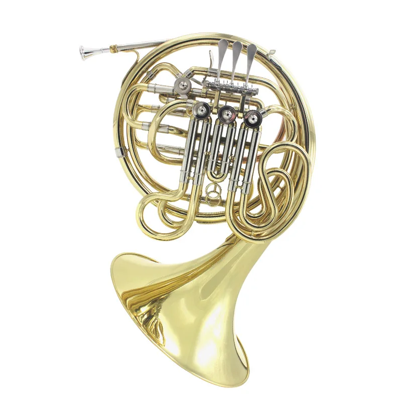 

Hooqu High Grade Double French Horn for Brass Instrument B-F Flat Four Key Double Row Horn