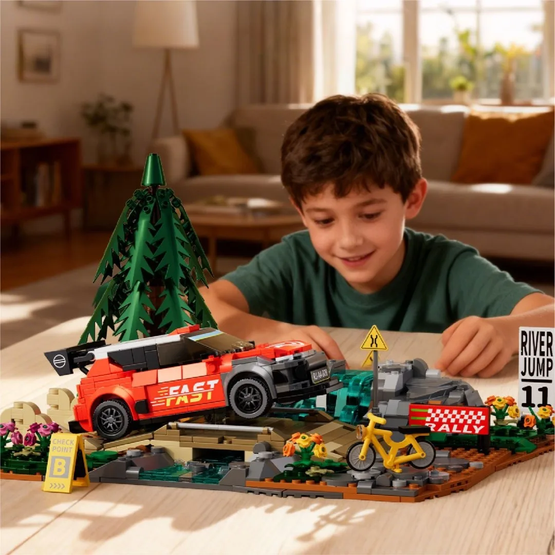 3 IN 1 Technical Racing Champion Sports Car Building Blocks City Rally Racing Runway Scene Assembly Brick Toy for Kid Adult Gift