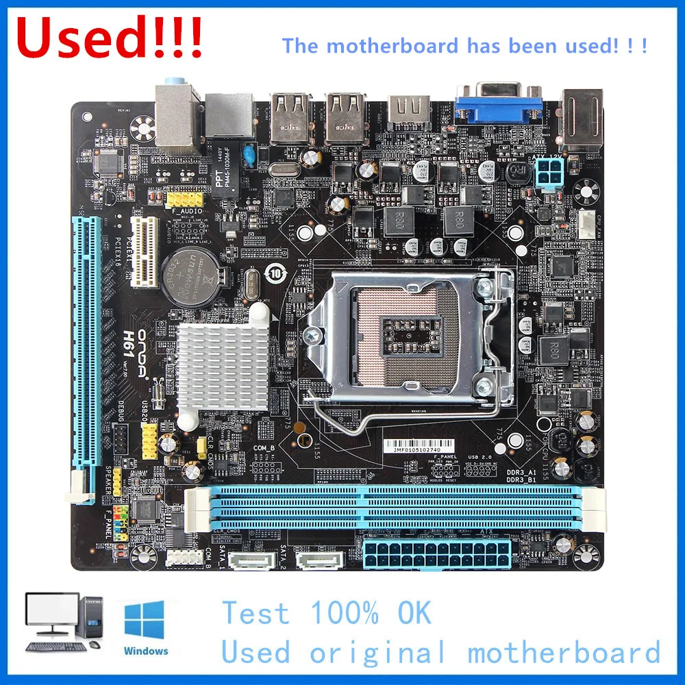 

For ONDA H61C MINI 19CM X 17CM Motherboard LGA 1155 For Intel H61 Used Desktop Mainboard USB2.0 SATA II PCI-E X16