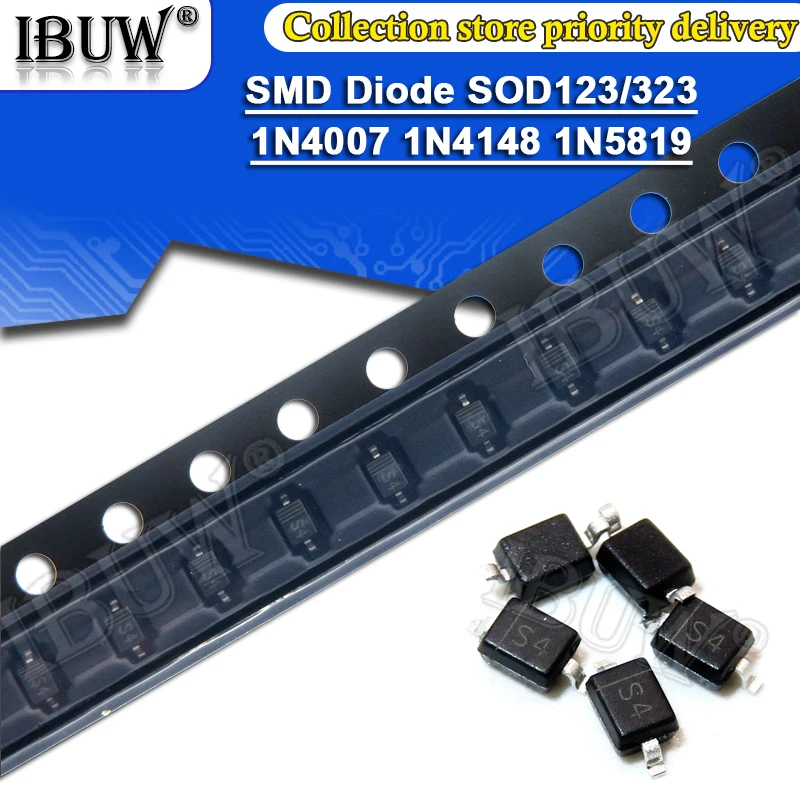 100szt dioda SMD 0805 SOD-123 1N5819 1N4007 1N4148 SOD123 SOD-323 1206 1N4148WS 1N5819WS B5819WS SOD323 Diody Schottky'ego