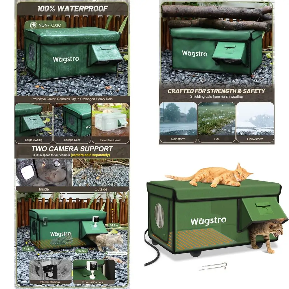 

Водонепроницаемый уличный кошачий домик с подогревом, тент и дверцами для побега, изолированное укрытие для ферлов кошек (зеленый, 25,2x16,5x13)