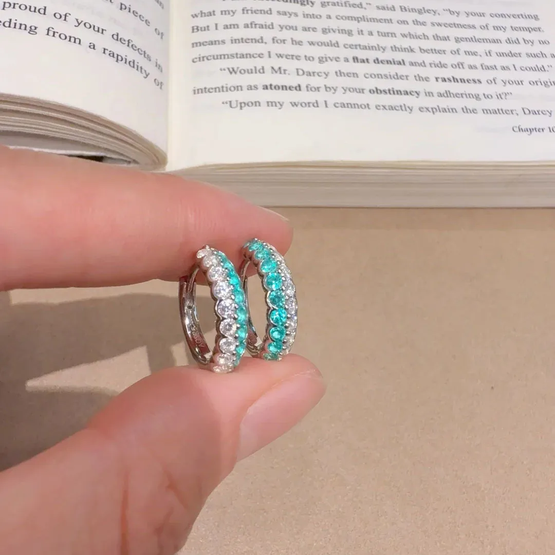 New Mint Paraiba Earrings Necklace Ring Smiling Geometric Light Luxurious and High-end Feeling