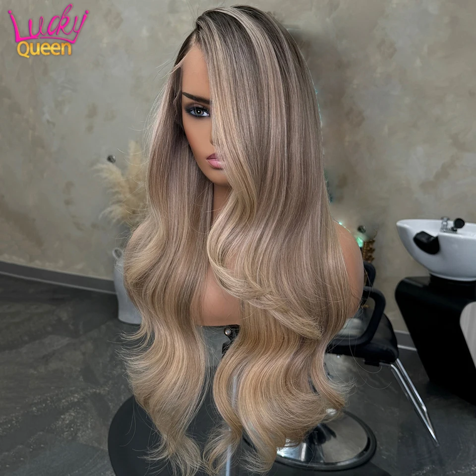 

Blonde Highlight Lace Front Wigs Human Hair 28Inch Pre Plucked 13x4 Body Wave Lace Front Wigs Human Hair 180% Density