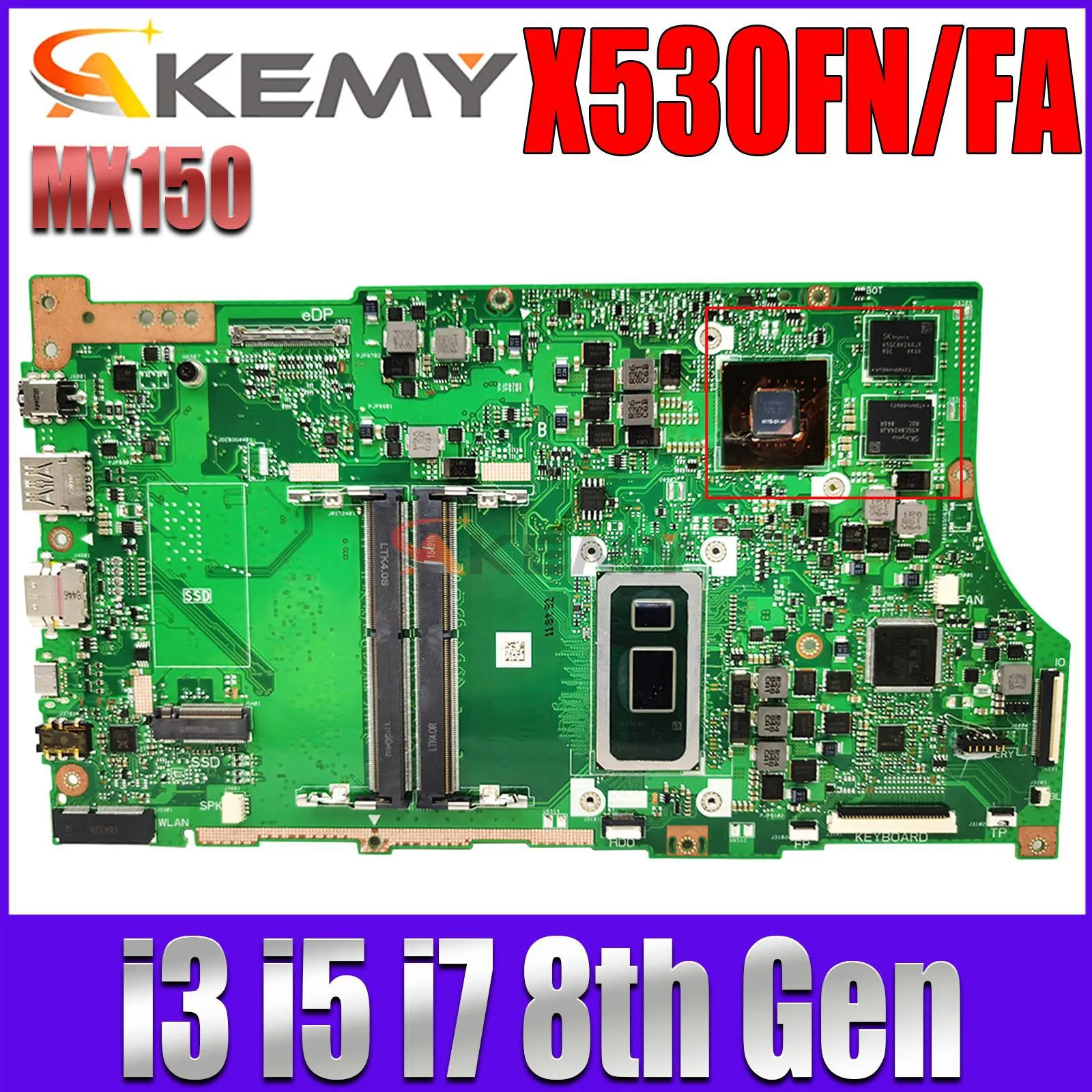 

Akemy X530FN Mainboard For ASUS VivoBook S15 S5300 S5300F X530FA Laptop Motherboard with I3-8145U I5-8265U I7-8565U CPU