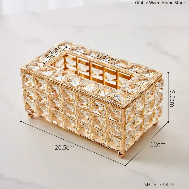 Crystal Tissue Box Nordic Fashionable Office Table Napkins Storage Box Bar Gold Diamond Holder Living Room Bedroom Decor Gift