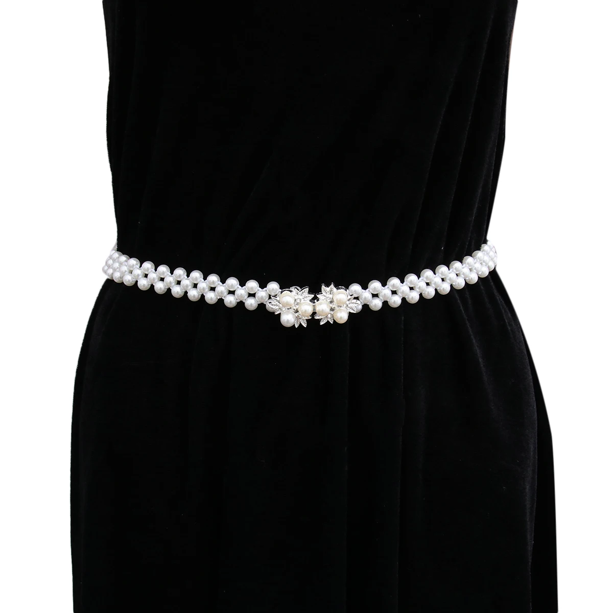 

Pearl Waist Belt White Gold Ladies Dresses Bridesmaid Blue Fashion Elastic Women Navy Dress Up Accessory Premium Material