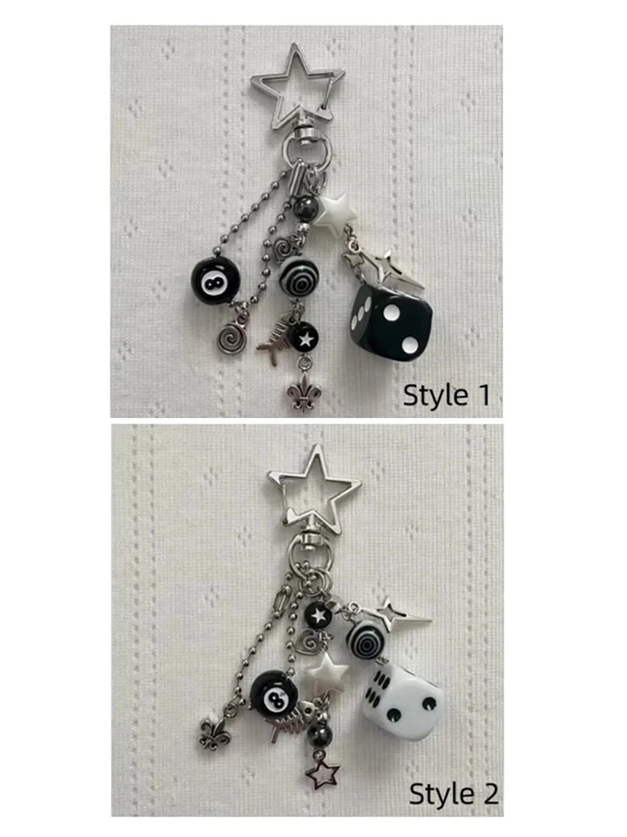 سلاسل مفاتيح rockstar gf edgy مصنوعة يدويًا باللونين الأسود والأبيض والنرد الجرونج، ديفتونز، مجوهرات مطرزة، قلادة حقيبة، إيمو، y2k، #6