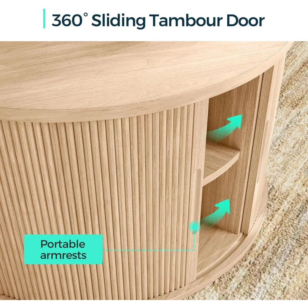 طاولة قهوة مستديرة، طاولة قهوة ذات أسطوانة 31.5 مع باب منزلق، طاولة مركزية مع مساحة تخزين، منتصف Ce #5