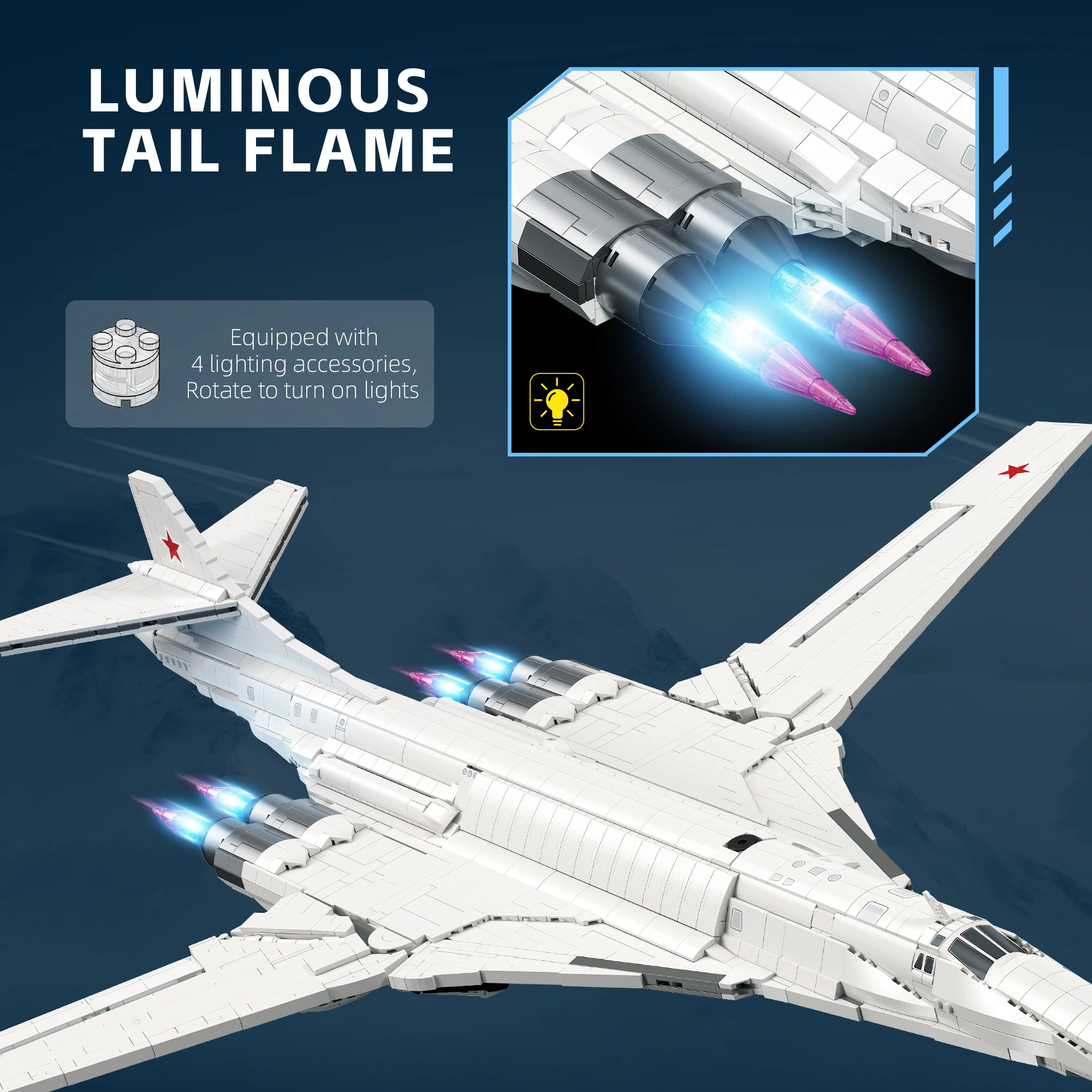 Componentes de iluminação TU-160 conjunto de blocos de construção de bombardeiro militar, ornamento de modelo de avião, brinquedo de montagem, presente de aniversário para adultos