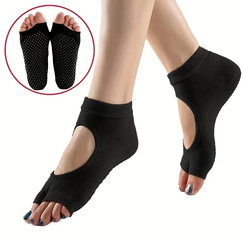 Two Toes Pilates Socks Women Toeless Non Slip Yoga Socks Ladies Cotton Dance Ballet Fitness Gym Sport Open Toe Socks Slippers