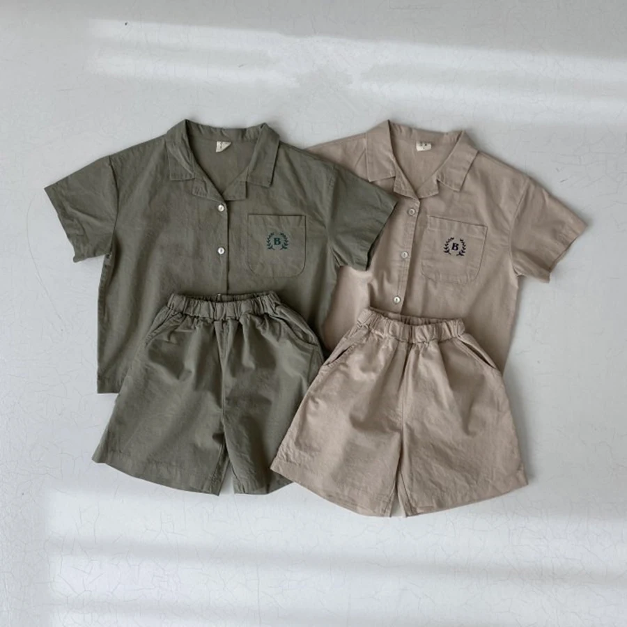 2psc Summer Newborn Infant Baby Boy Girls Workwear Shirt+ Shorts Movement Fallow Set Muslin Kids Fashion Baby Clothing