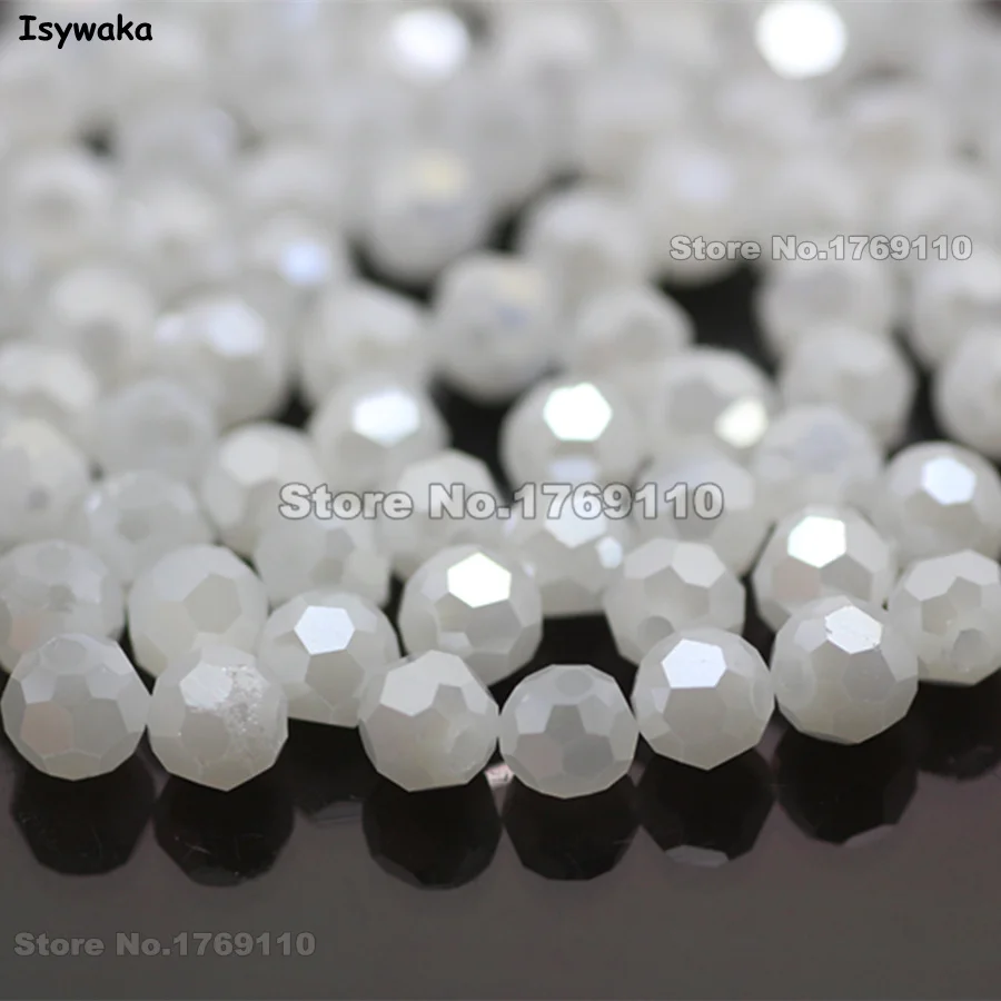 Isywaka Non-hyaline White AB Color 98pcs 4mm Round Austria Crystal Bead Ball Glass Bead Loose Spacer Bead for DIY Jewelry Making