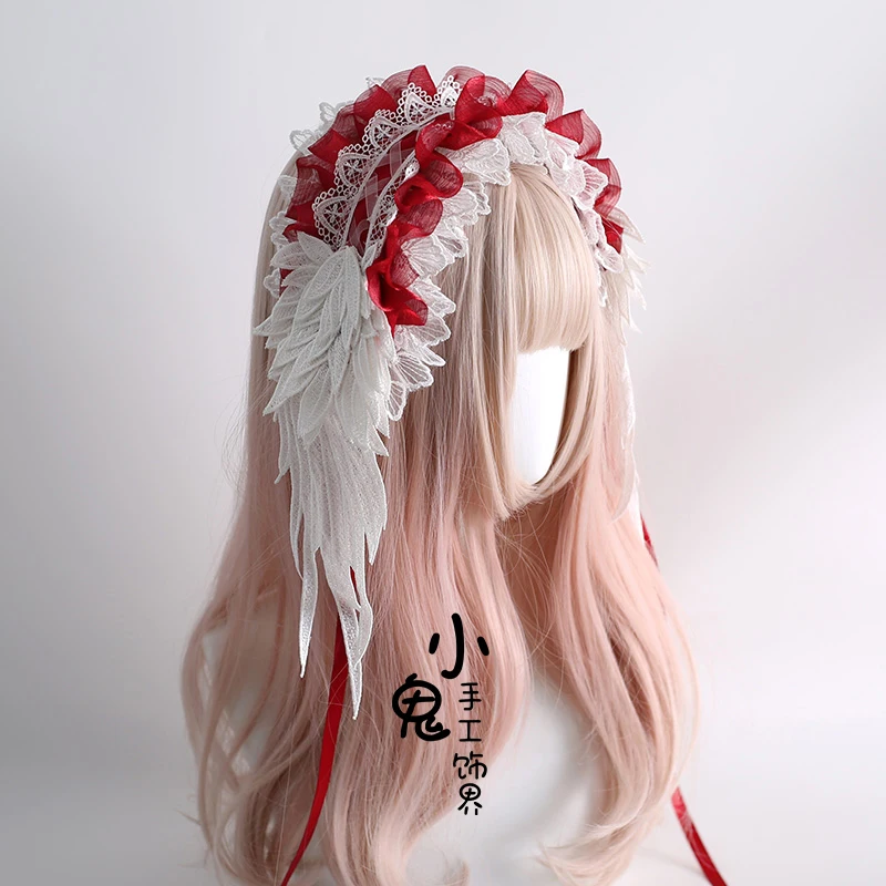 

Original Christmas Color Lolita Wings Headband Kc Bud Flower Ball Brooch Gorgeous Feather Top Hat Flat Hat Lolita Small Thing
