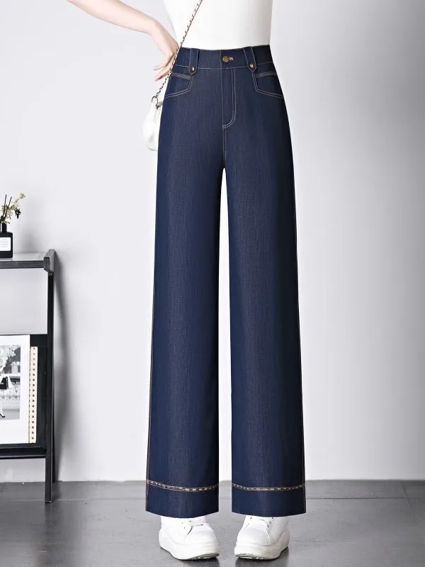 High Waist Wide Leg Jeans Women's Summer Thin Loose Ice Silk Slim Straight Long Pants  Denim Loose Fit Long Trousers