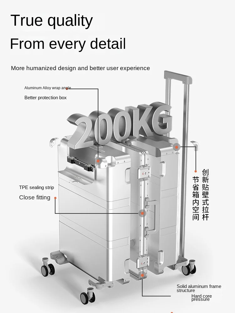 Suitcase All-Aluminum Magnesium Alloy Open Luggage Travel suitcase 20 High-End Suitcase 24Inch Business Trolley Metal Box