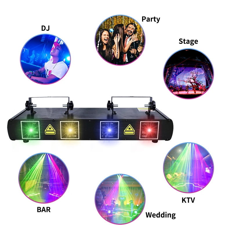 NEW Popular 5 Lens 4 Led Stage Light Dmx Rgb Animation Dj Disco Laser Professional Audio Beam Party Effects for Club