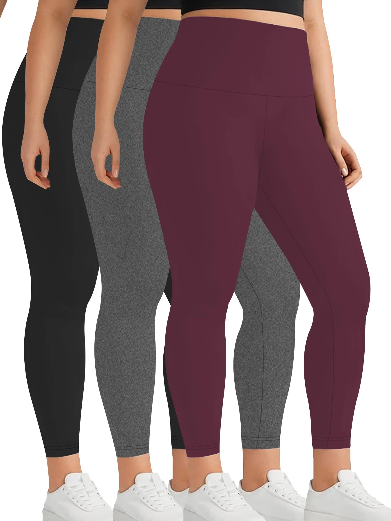 

3 pack Plus Size Women's Leggings High Waisted - Super Soft Tummy Control Fabric Ideal for Yoga Running and Home Activities
