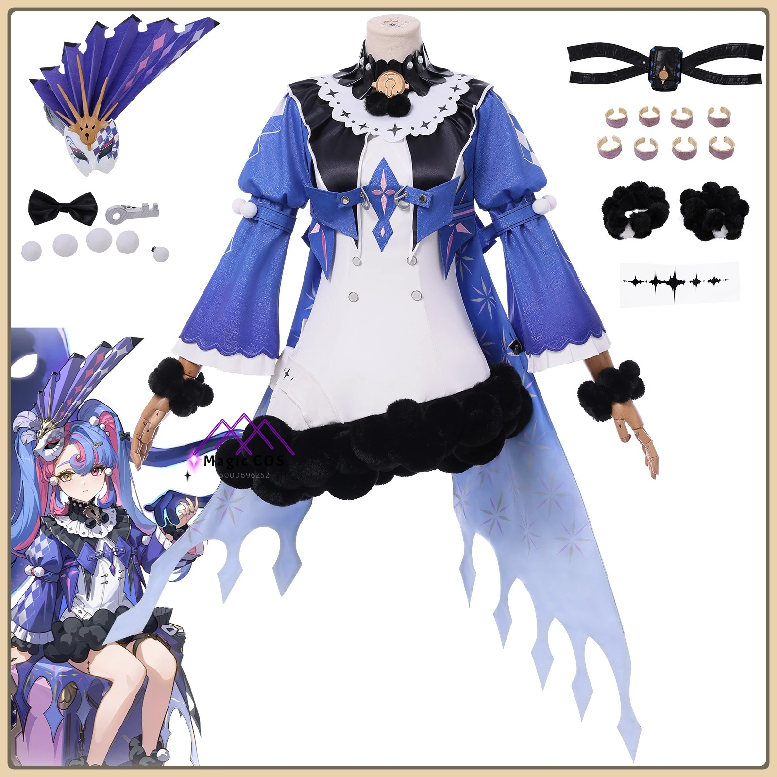

Wuthering Waves Fool's Troupe Luo Ke Cosplay Costume Women's Stage Fantasy Style Full Set Anime Outfit for Comic Con Party