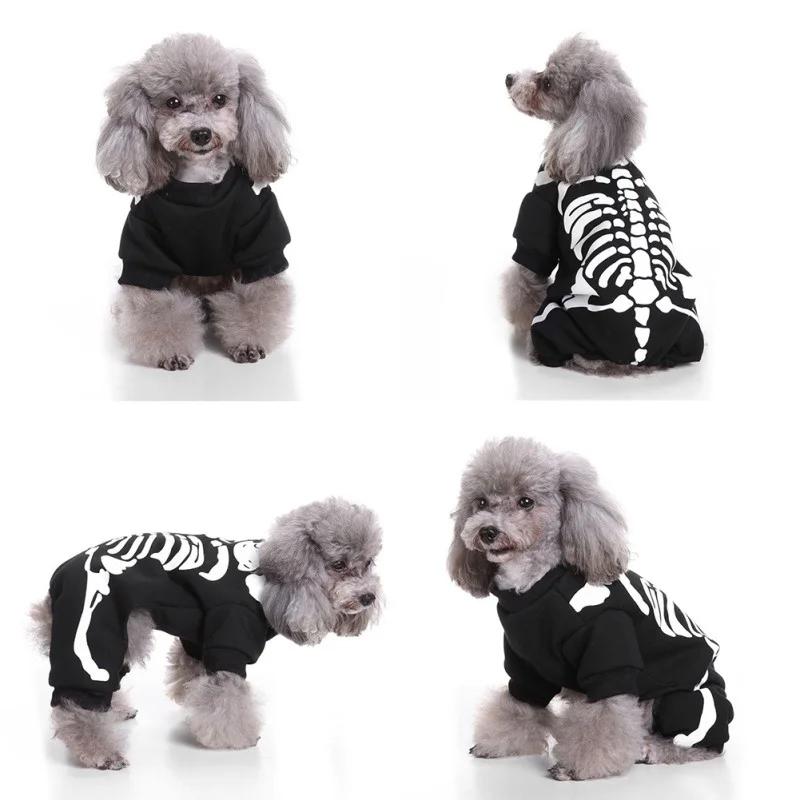 Funny Skeleton Costumes Winter Warm Dog Clothes Halloween Pet Cosplay Coat Puppy Fleece Jacket Clothes Pet Party Apparels