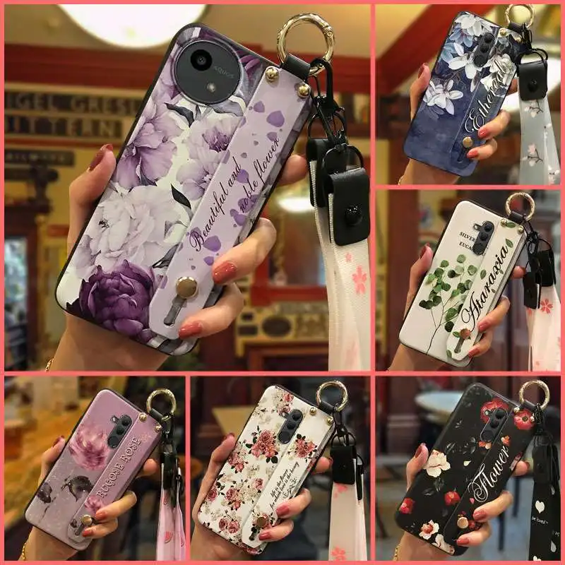 Funda de silicona antigolpes para teléfono Sharp Aquos wish5/SH-52F, soporte antipolvo, resistente al agua, diseño de moda, anillo de flores